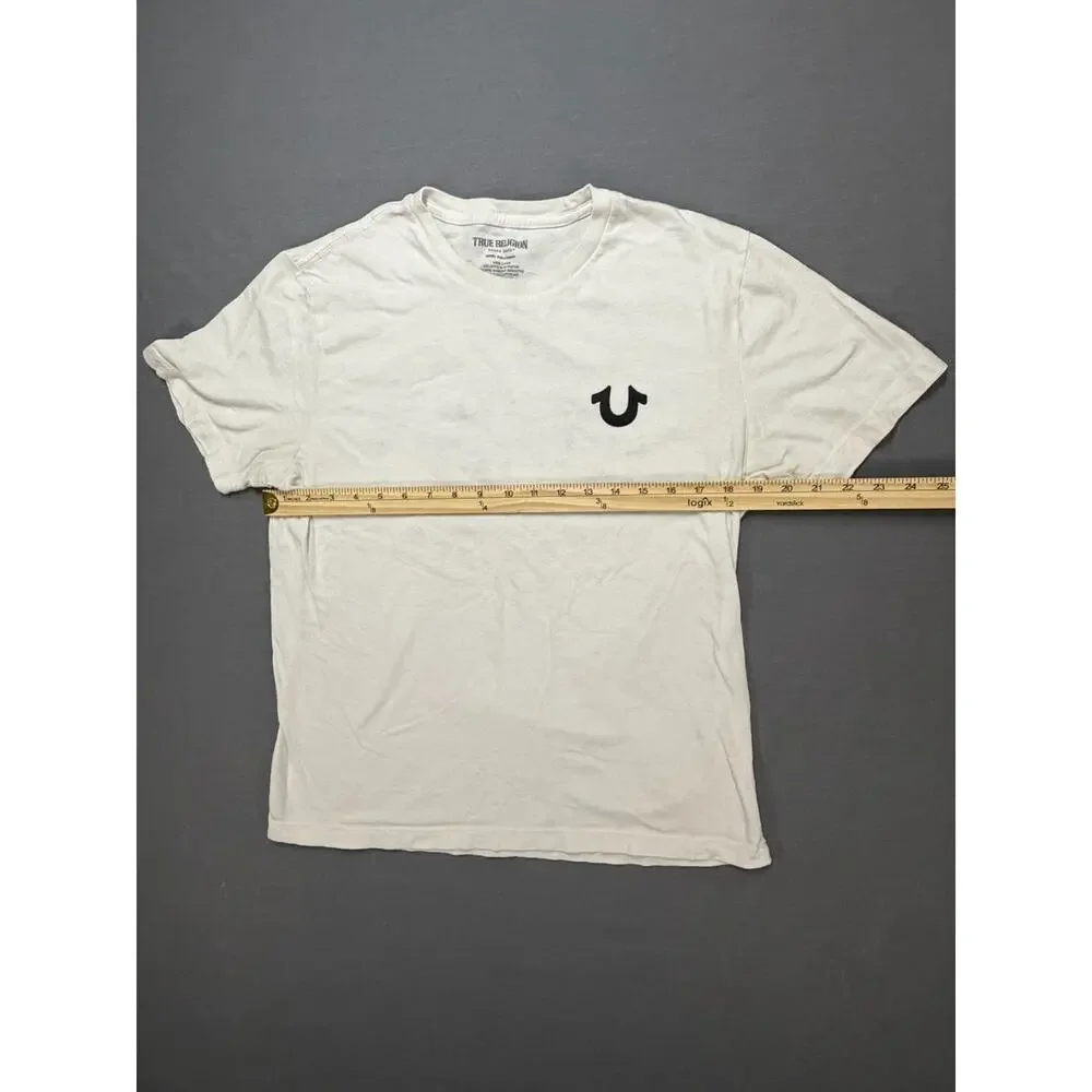 True Religion Men's Medium White Buddha Guitar Back Graphic T-Shirt 106224